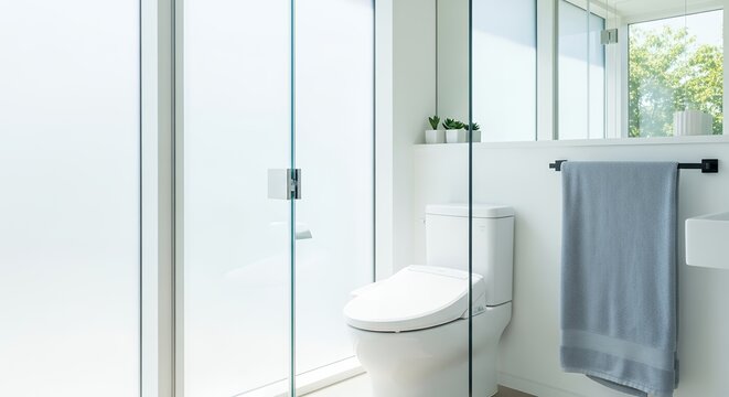Modern bathroom interior with toilet and shower