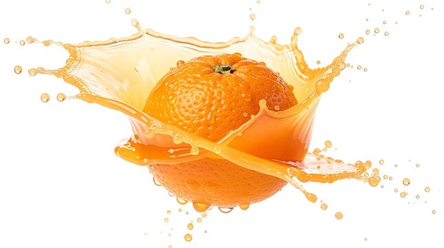 Fresh Orange Splashing With Fruit Juice Isolated