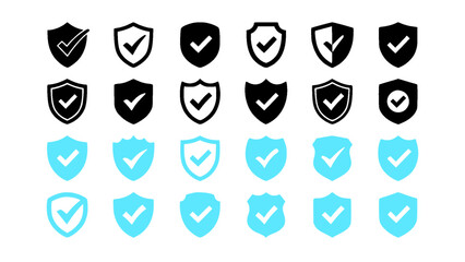 Security protection, shield symbols, and verification vector icons. © Andika