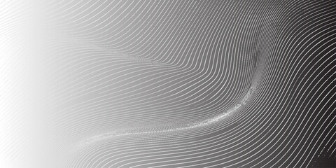 Obraz premium An abstract black and white background featuring a 3d geometric design with wave lines and a spiral tunnel pattern creating a modern metallic texture backdrop