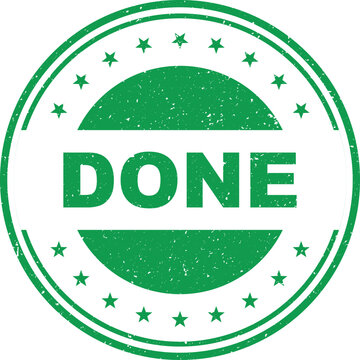 Green done stamp with stars and circle border