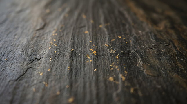 Natural black slate texture with gold speckles, dark stone surface background, luxury charcoal rock material with metallic flakes