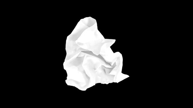 Crumpled papers unfolds stop motion isolated on black backgrounds