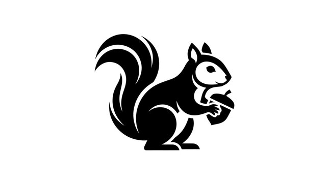 Cute Black and White Illustration of a Squirrel Eating.