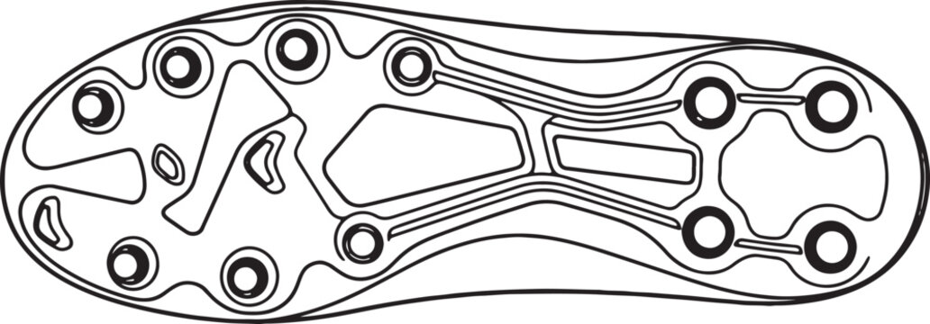 Football shoe sole layout with traction stud configuration.