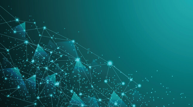 Futuristic digital network background with glowing plexus lines. Abstract technology connection vector. Teal geometric data structure for web design.