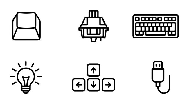 Keyboard Icons Set, Computer Keycap, Switch, USB Cable, Lightbulb