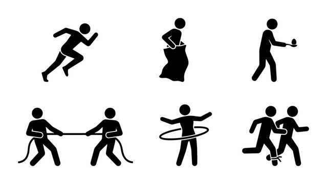 Stick Figure Sports and Games Vector Icons, Active Recreation Set