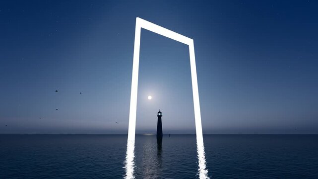 The portal to time and space and the lighthouse on the sea guide the direction of life(3D software Lumion makes non-AI)
