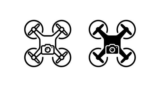 Drone Icons, Aerial Photography Symbols, Quadcopter Vector Graphics