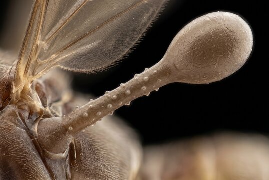 Extreme microscopic detail of Strepsiptera male pseudohaltere modified wing structure