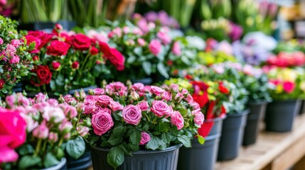Naklejka premium A specialty flower shop selling elegant bouquets, fresh blooms, floral designs, and decorative plants for celebrations and gifting. 