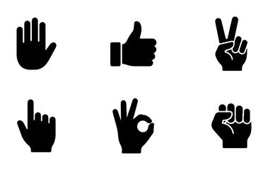 Fototapeta premium Hand Gestures Icons Set: Thumbs Up, Peace Sign, OK, Fist