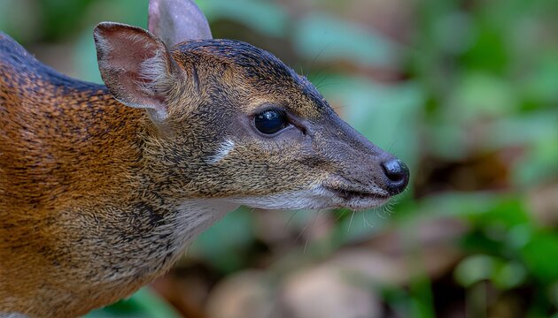Close-up of a Lesser Mouse-Deer in a Lush Forest Setting.