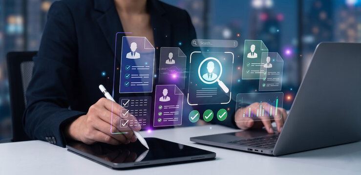 ai human resource recruitment platform showing automated candidate profile screening and resume approval checklist interface for efficient hiring decision support talent acquisition strategy