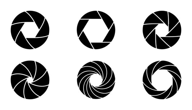 Camera Aperture Icons, Iris Diaphragm Symbols, Photography Lens Blades
