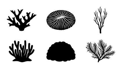 Coral Reef Silhouettes, Marine Life Icons, Underwater Nature Elements © Abu