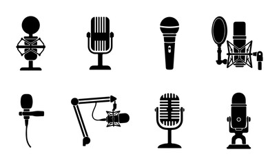 Microphone Icons Set: Studio, Podcast, Recording Equipment Collection © Rashed