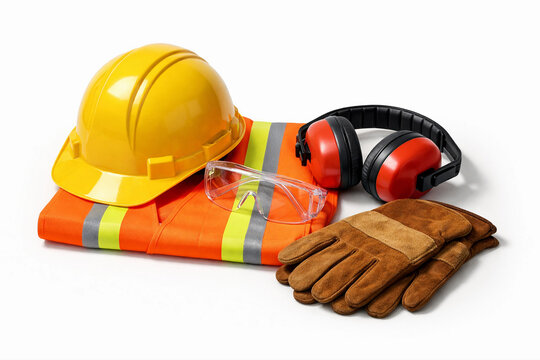 Construction safety PPE kit with hard hat, vest, goggles, ear protection and work gloves*