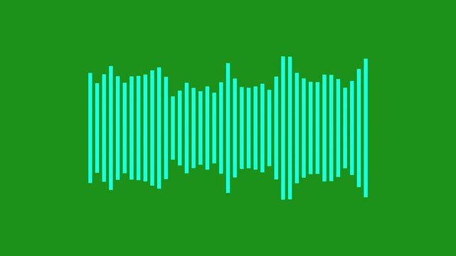 Cyan digital audio waveform visualizer moving on green screen background for video production