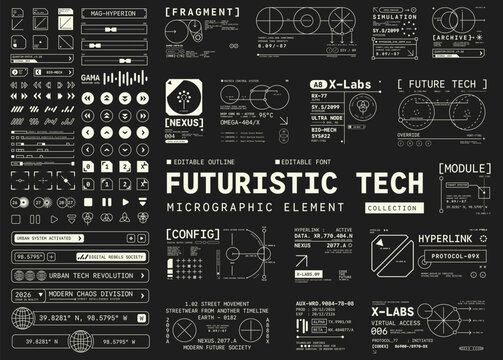 Set of Abstract Micrographic element Futuristic UI Cyber Futuristic technology Collection