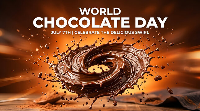 World chocolate day liquid swirl explosion advertising poster with chocolate