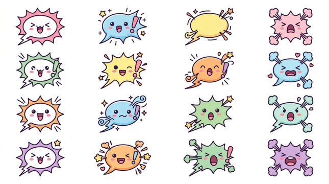 Collection of Cute Speech Bubbles with Expressive Faces.