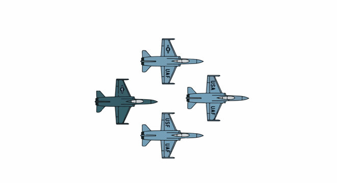 Four fighter jets arranged in a diamond formation against a white background