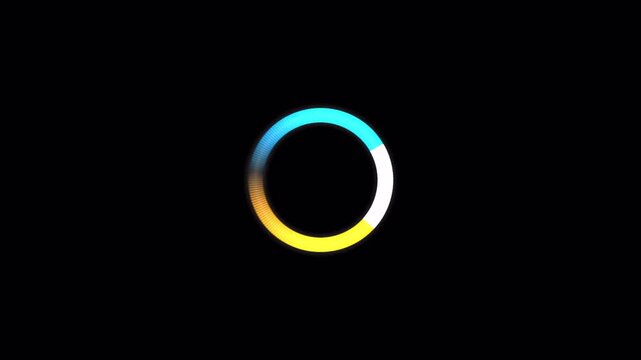 Cyberpunk circular loading bar animation with digital glitch effect, futuristic computer progress screen with noise and distortion 4k video