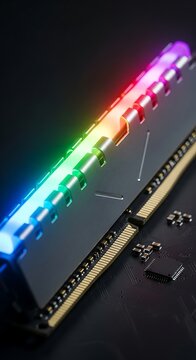Close-up of colorful computer RAM module.