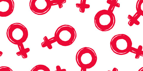 Seamless pattern with female gender venus symbols for International Womens Day fabric design and feminist power movement background layout © Ilona
