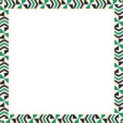 Obraz premium Vibrant decorative frame featuring intricate geometric patterns and bold colors, an abstract border design inspired by traditional textile artistry for graphic applications
