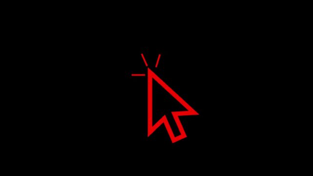 Red mouse cursor icon clicking on black background in motion graphic style for digital interface