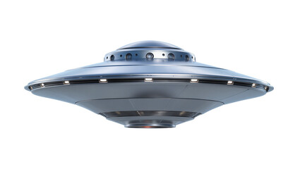 Silver metallic flying saucer with lights and dome © Elena