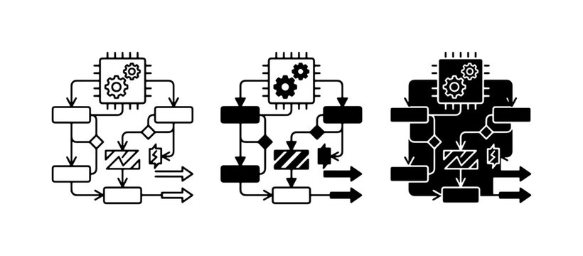 Process Flow Diagram Icons, System Logic Flowcharts, Workflow Automation Symbols