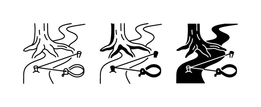 Tree Root Trap Icons, Nature Danger Symbols, Environmental Hazard Vector Set