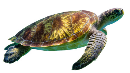 Green sea turtle swimming with patterned shell and flippers © Elena