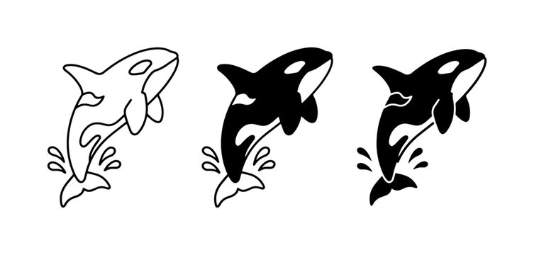 Orca Whale Icons, Killer Whale Vector Set, Marine Mammal Graphics, Ocean Life Illustrations