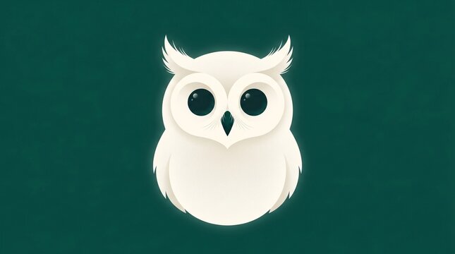 Minimalist White Owl Round Face Forward View Teal Background Wise Stare Art