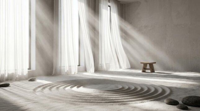 Minimal Meditation Room With Sunlight Beams