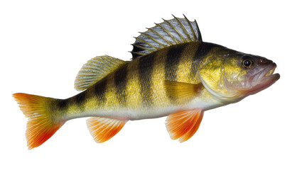 Yellow Perch Fish with Black Stripes and Orange Fins © Elena