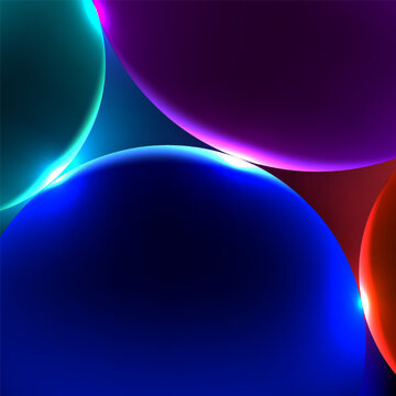 Glowing neon spheres abstract futuristic background with vibrant colorful 3d orbs and bright illuminated edges on dark backdrop