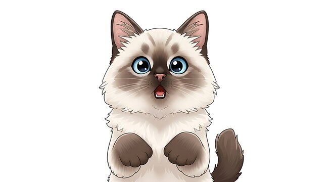 Cute cartoon ragdoll kitten face.