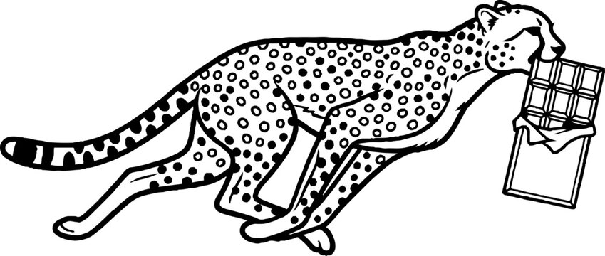 Cheetah illustration holding old fashioned camera in mouth.