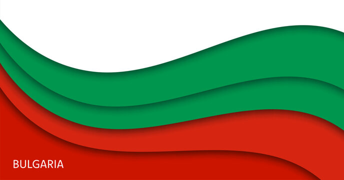 Paper cut flag of Bulgaria, 3 March Liberation Day 3d papercut National holiday banner. Layered Bulgarian pennant background with waves in tricolor of white, green and red celebrating pride and unity