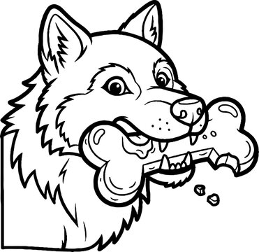 Playful cartoon dog happily chewing large bone toy.