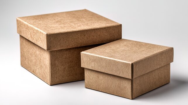 Two Natural Cardboard Gift Boxes Stacked Together on a Clean White Background