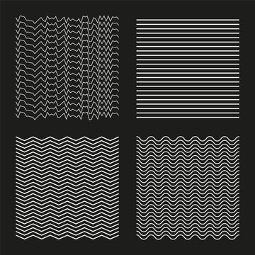 Set of abstract geometric wavy and zigzag line patterns vector. Perfect for modern backgrounds textures and digital art projects.