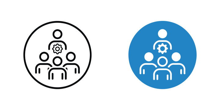 Group Collaboration Icon Featuring People Silhouettes Connected to Cog Symbol Teamwork Leadership and Growth