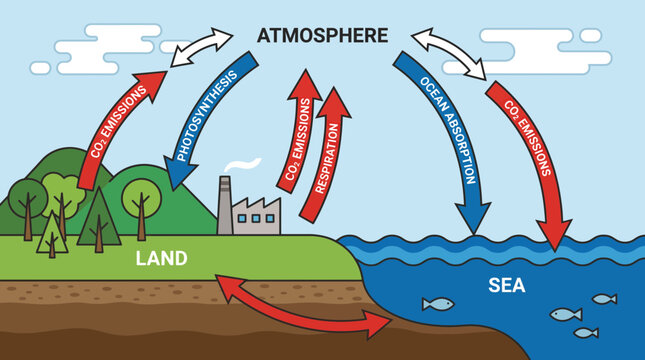 Carbon Cycle Between Land Sea and Atmosphere